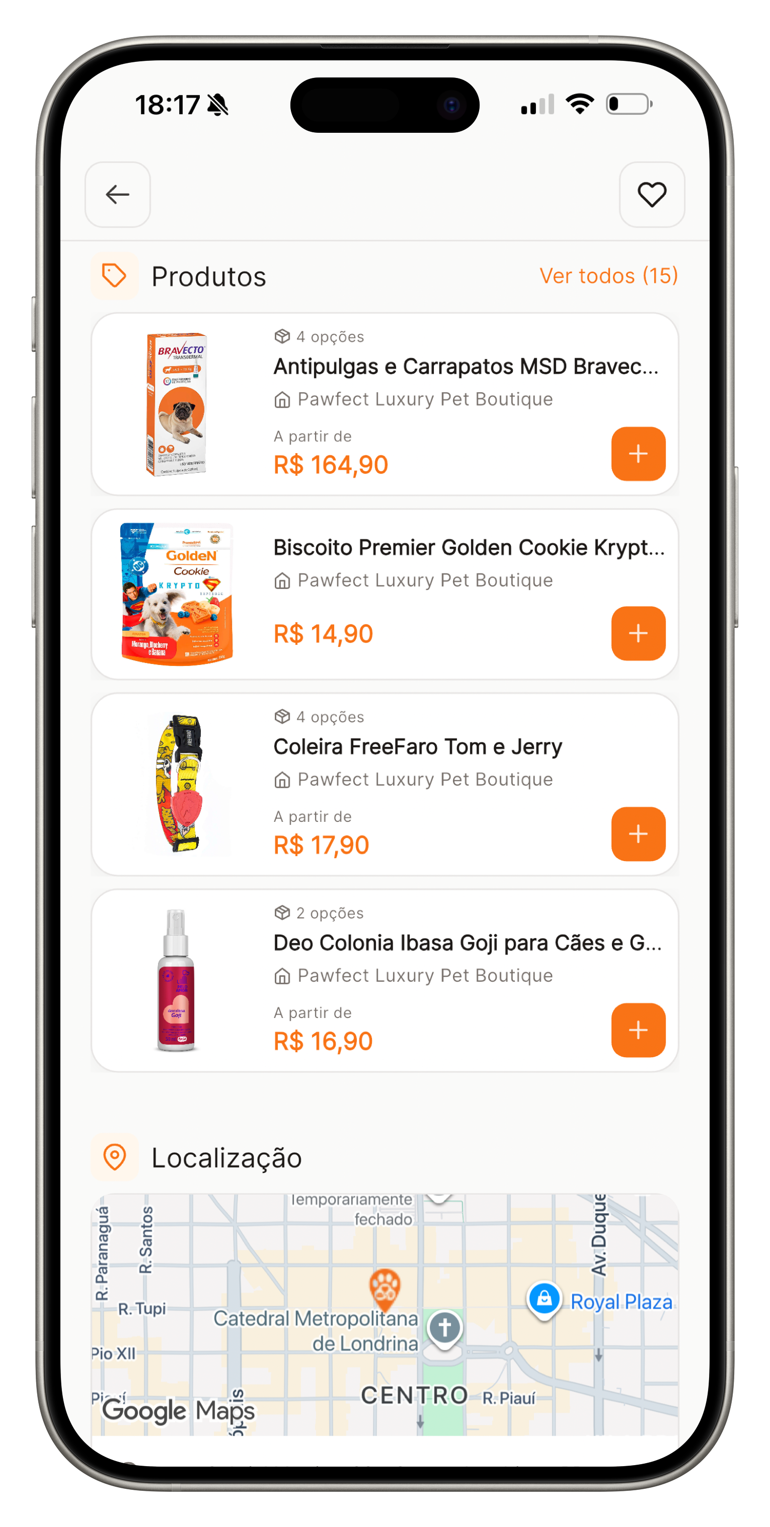 Vitrine de produtos e serviços na página pública da unidade